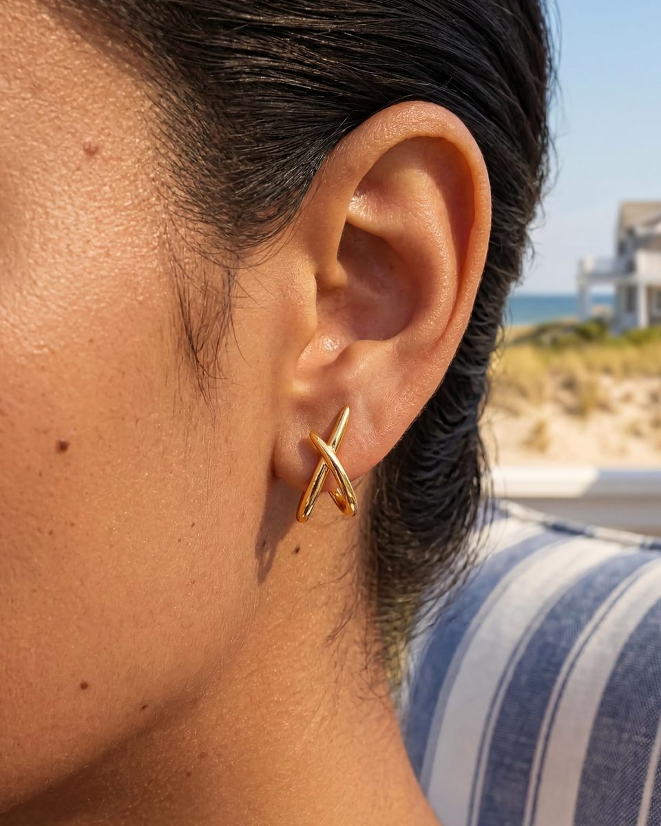 Trendy 14K Gold Stud Earrings – photo 2