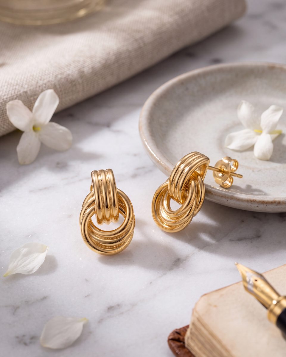 Trendy 14K Gold Stud Earrings – photo 6