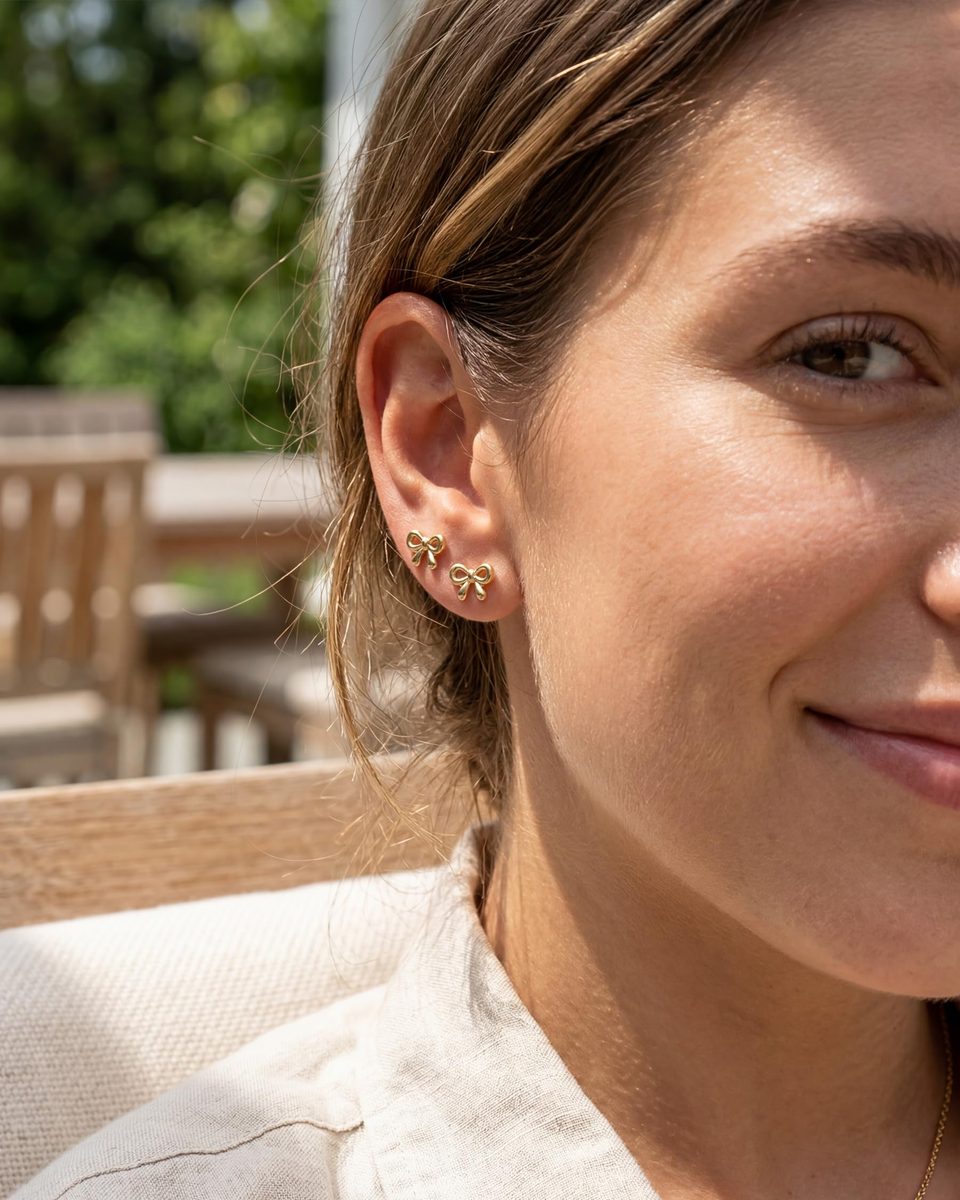 Trendy 14K Gold Stud Earrings – photo 3
