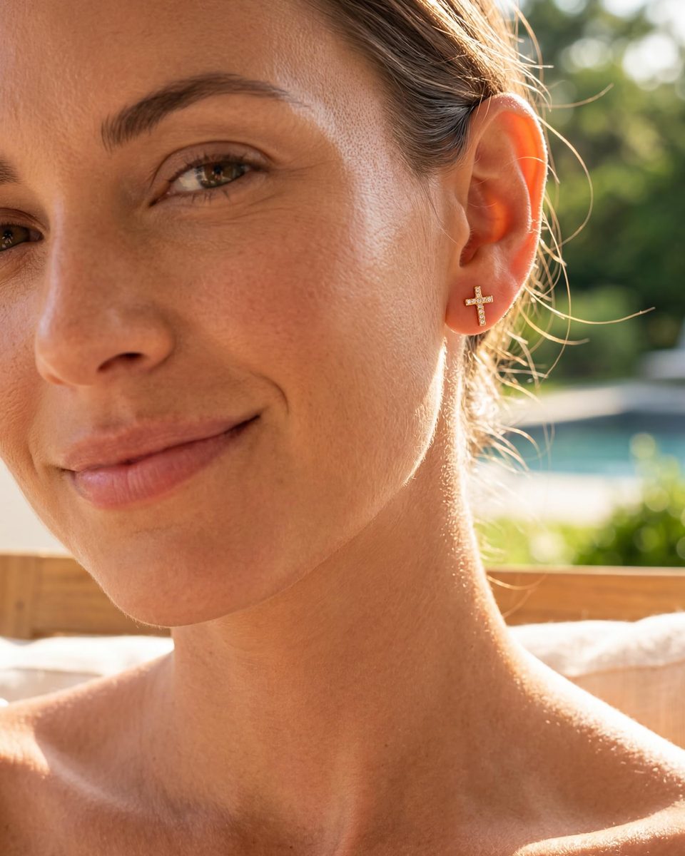 Dainty 14K Gold Stud Earrings – photo 4