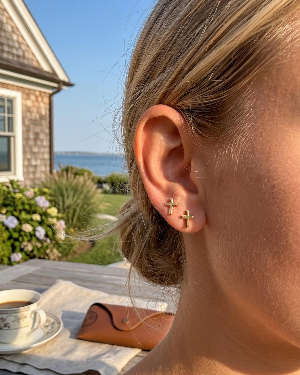 Trendy 14K Gold Stud Earrings – photo 2