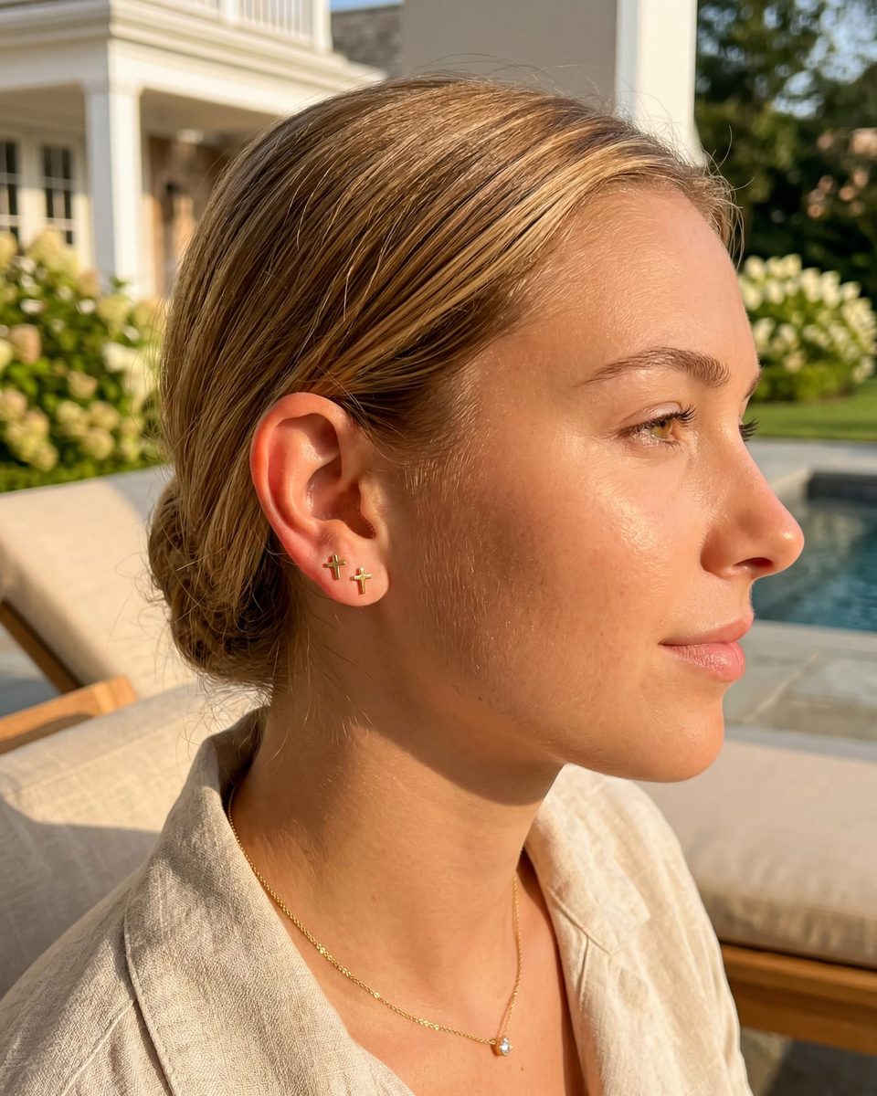 Trendy 14K Gold Stud Earrings – photo 4
