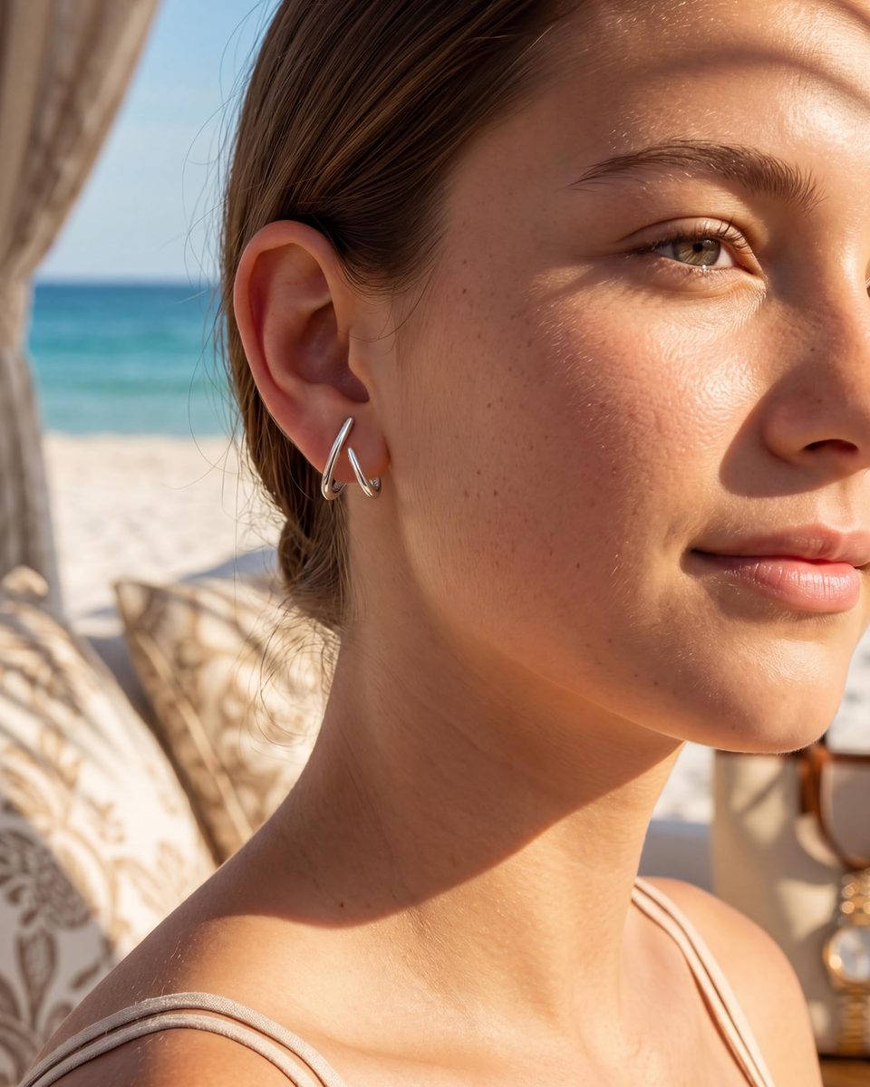 Dainty Silver Stud Earrings – photo 3