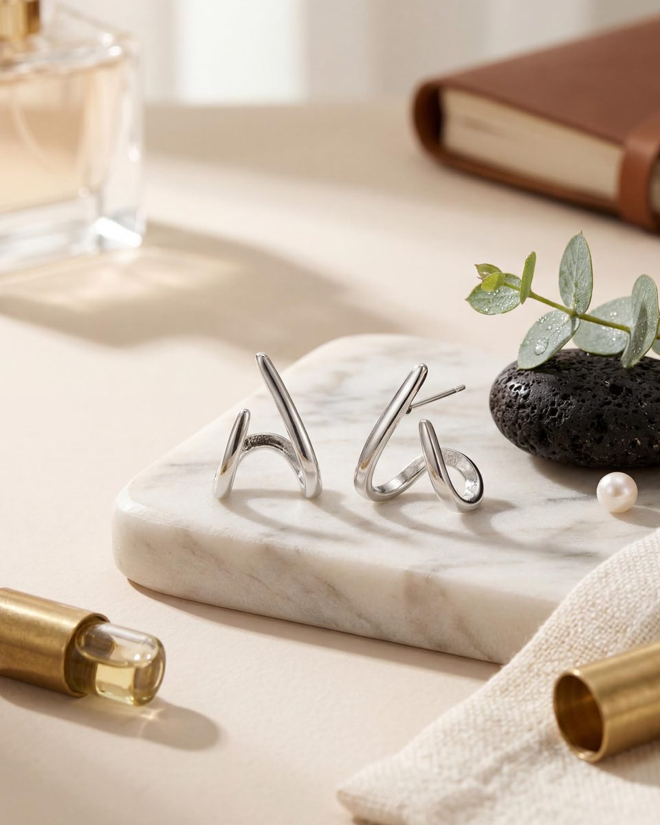 Dainty Silver Stud Earrings – photo 6