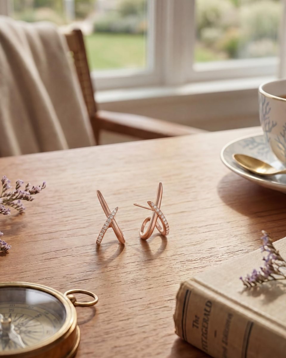 Trendy Rose Gold Stud Earrings – photo 6