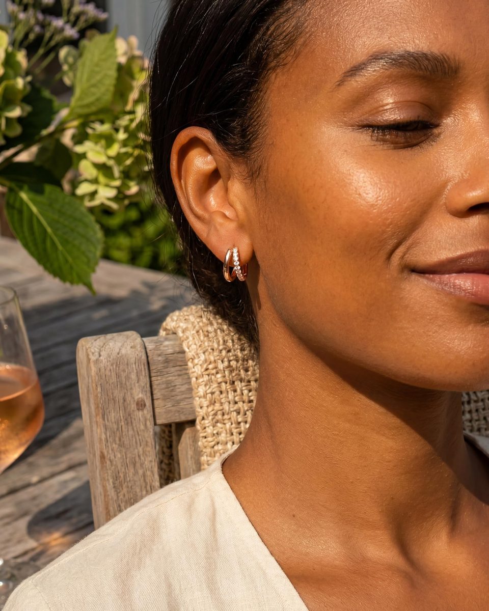 Trendy Rose Gold Huggie Earrings – photo 4