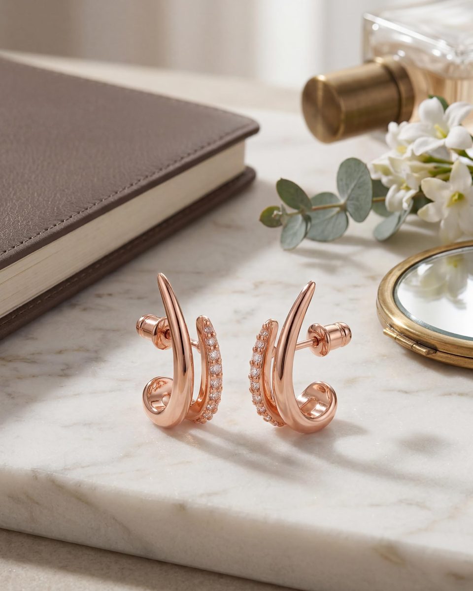 Trendy Rose Gold Stud Earrings – photo 5