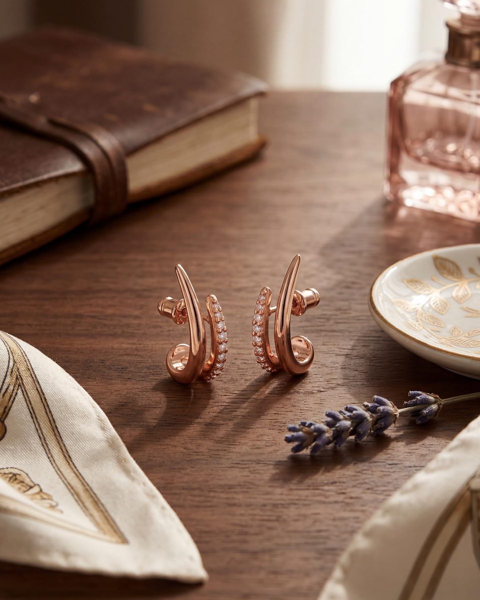 Trendy Rose Gold Stud Earrings – photo 6