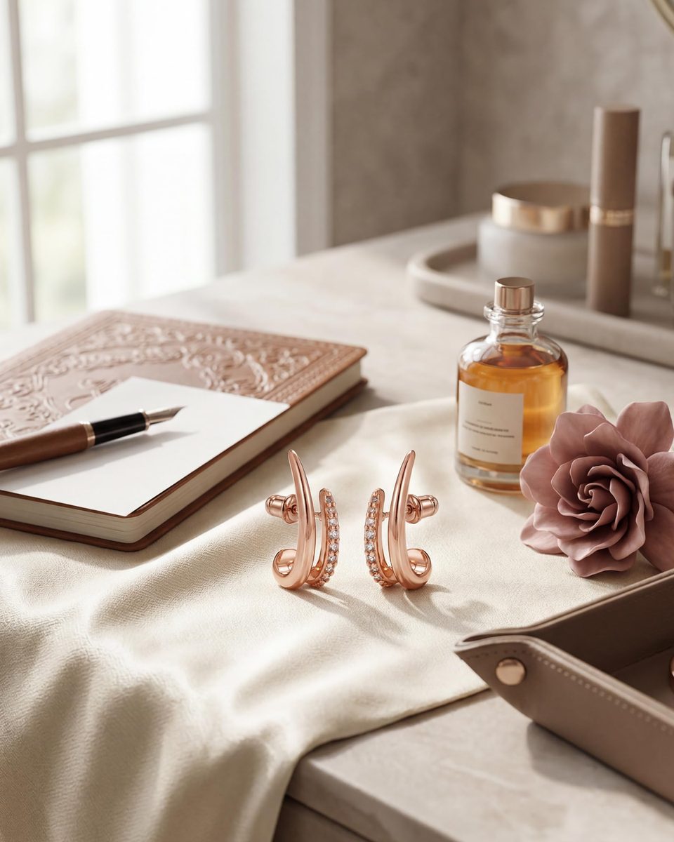 Trendy Rose Gold Stud Earrings – photo 9