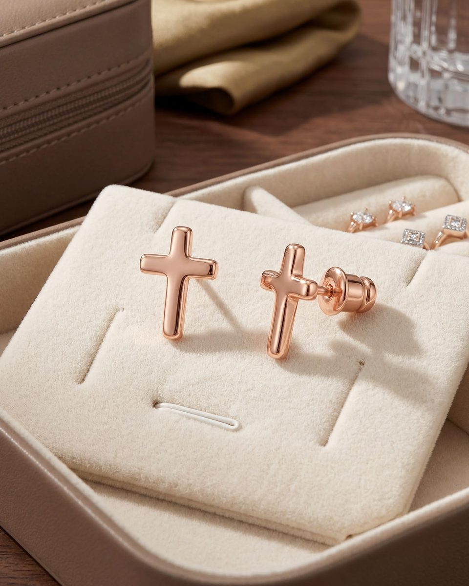 Trendy Rose Gold Stud Earrings – photo 6