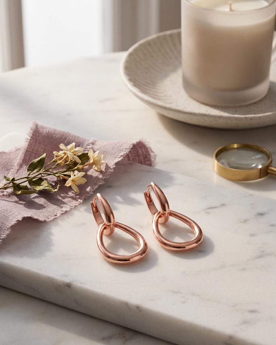 Trendy Rose Gold Dangle Earrings – photo 8