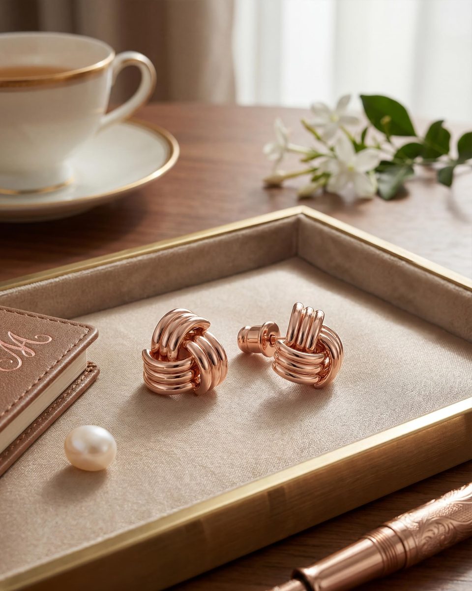 Trendy Rose Gold Stud Earrings – photo 5
