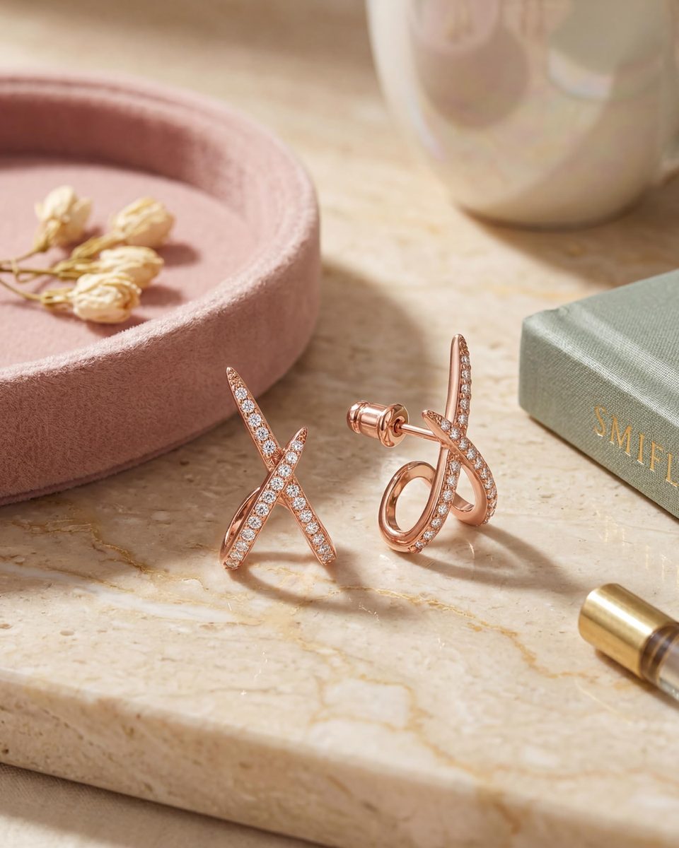 Dainty Rose Gold Stud Earrings – photo 6