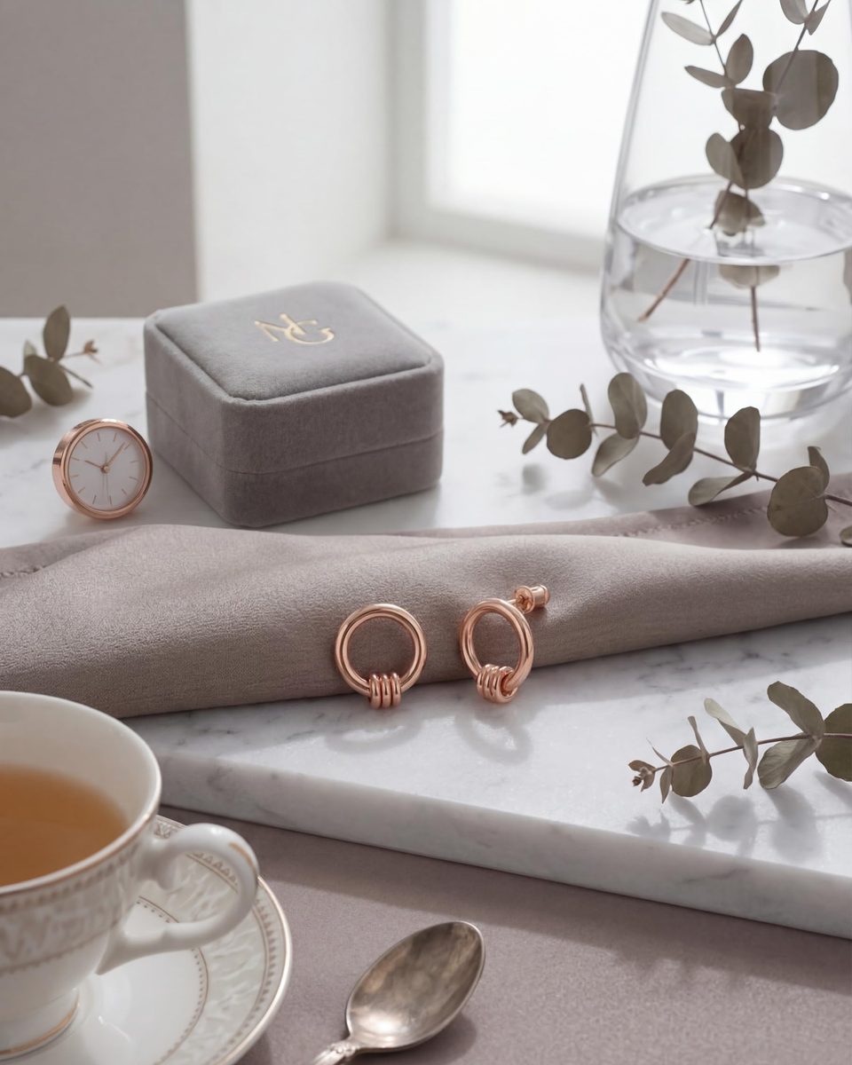 Trendy Rose Gold Stud Earrings – photo 9
