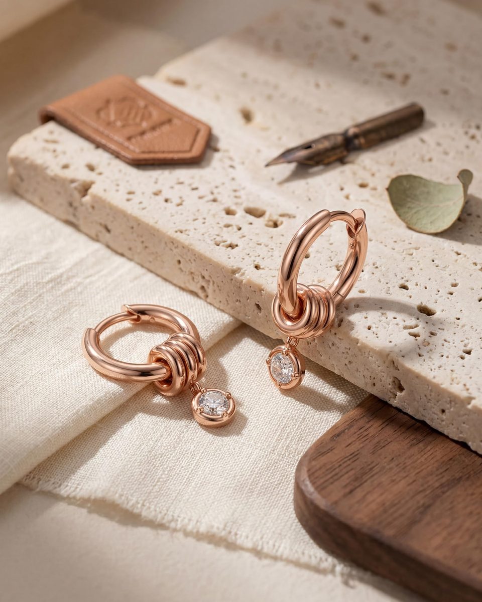 Trendy Rose Gold Huggie Earrings – photo 5