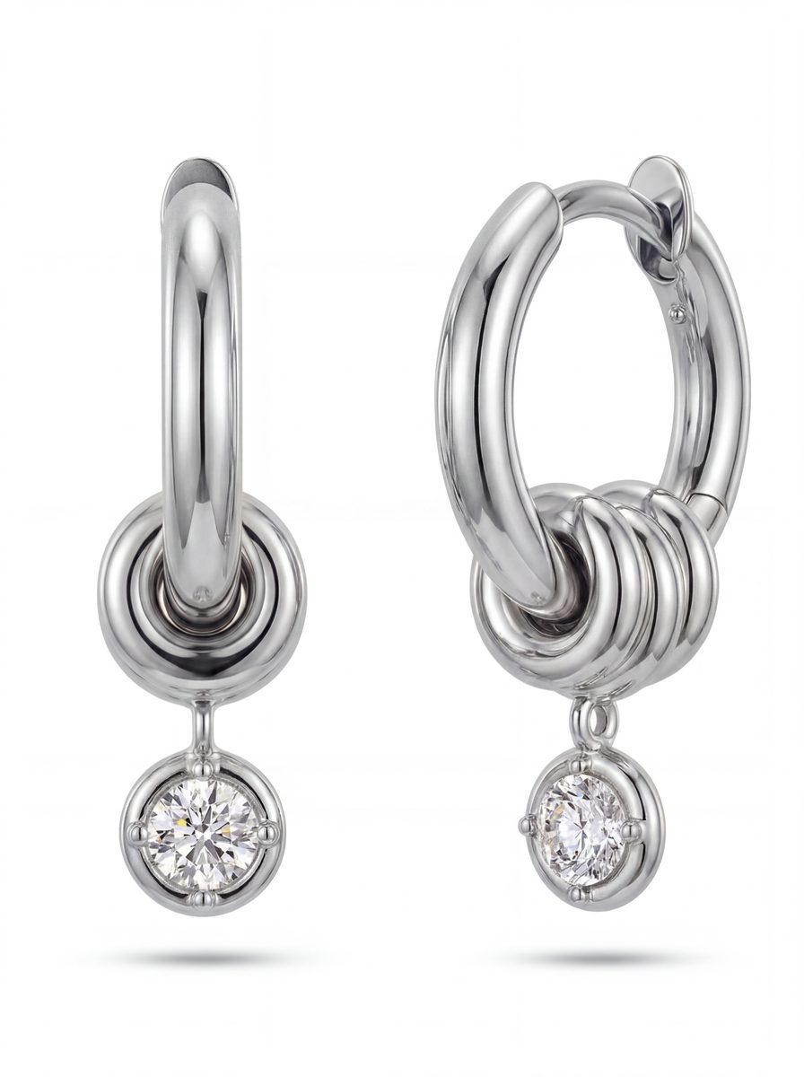 Trendy Silver Huggie Earrings