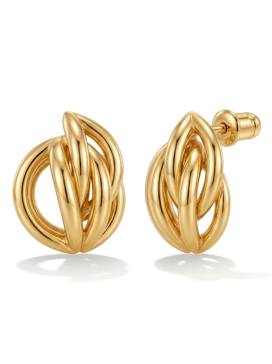 Trendy 14K Gold Stud Earrings