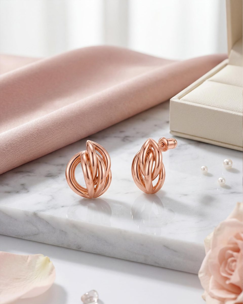 Trendy Rose Gold Stud Earrings – photo 6