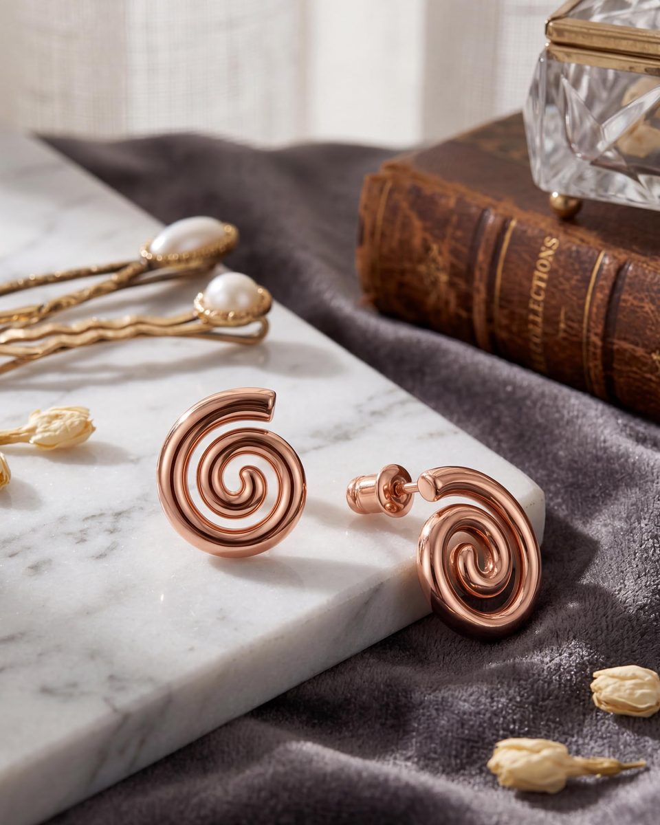 Trendy Rose Gold Stud Earrings – photo 5