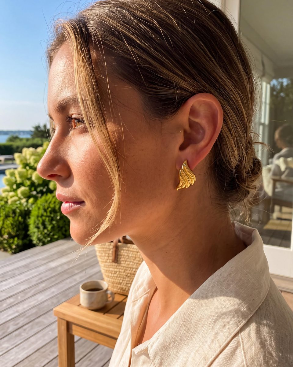 Trendy 14K Gold Stud Earrings – photo 3