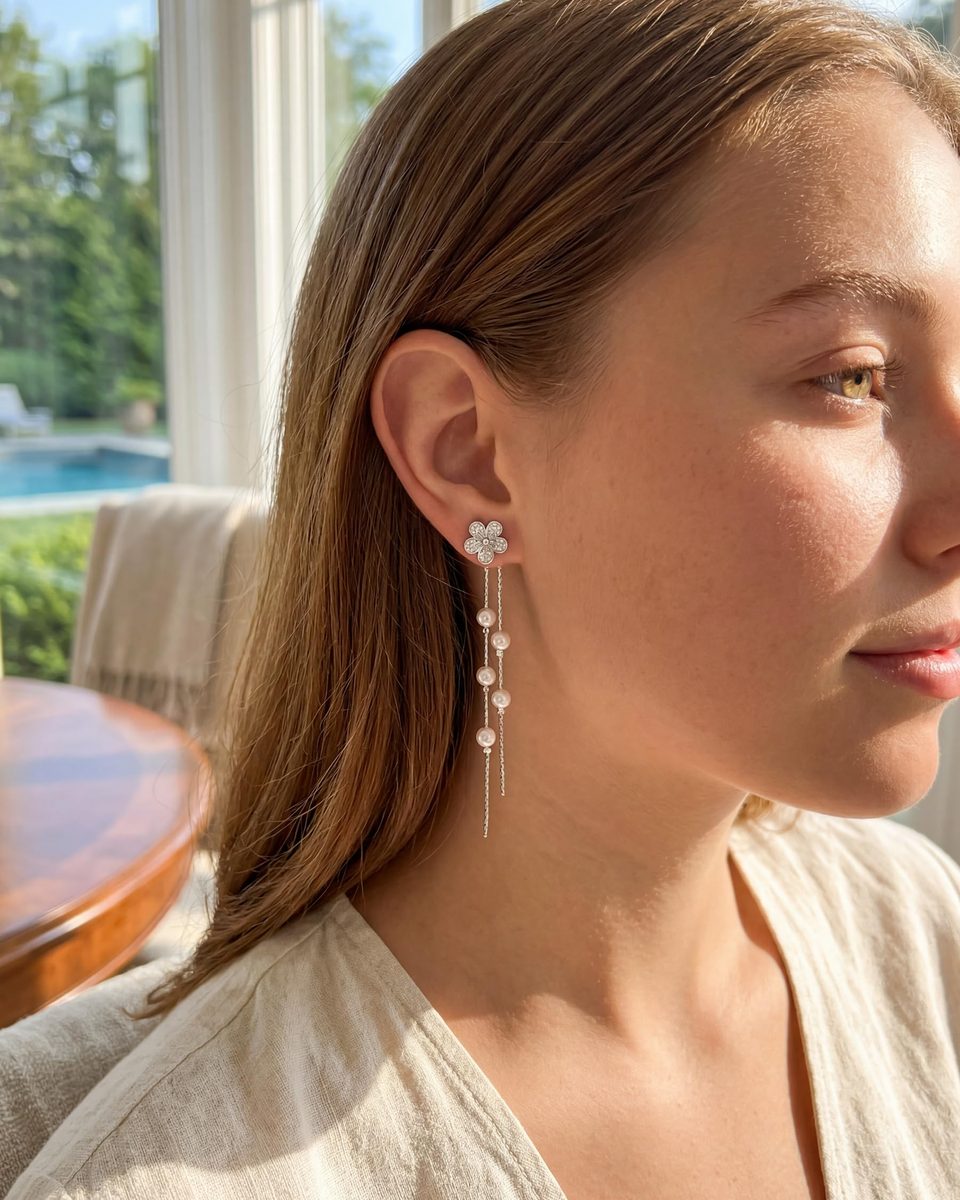Dainty Silver Dangle Earrings – photo 3