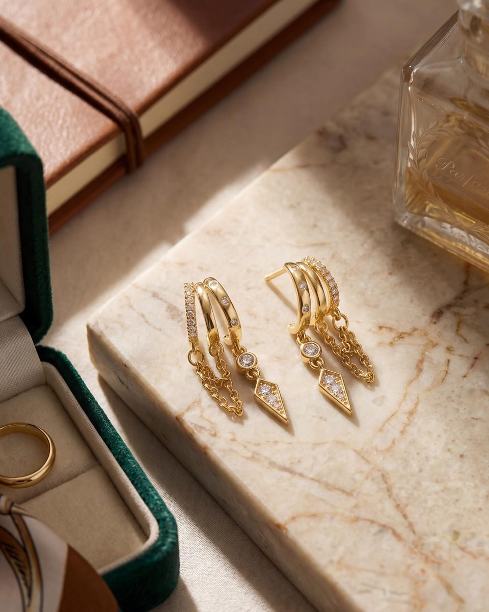 Trendy 14K Gold Dangle Earrings – photo 9