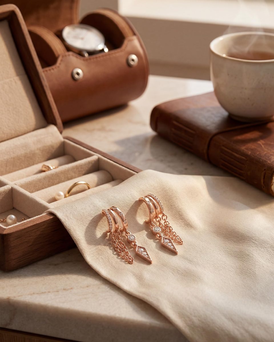 Trendy Rose Gold Huggie Earrings – photo 5