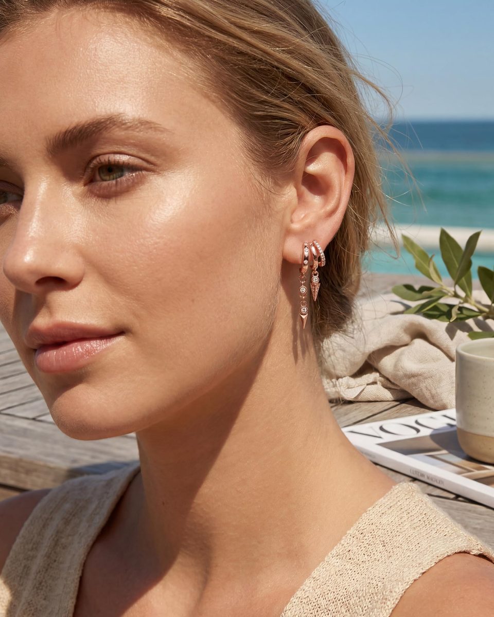 Trendy Rose Gold Huggie Earrings – photo 4