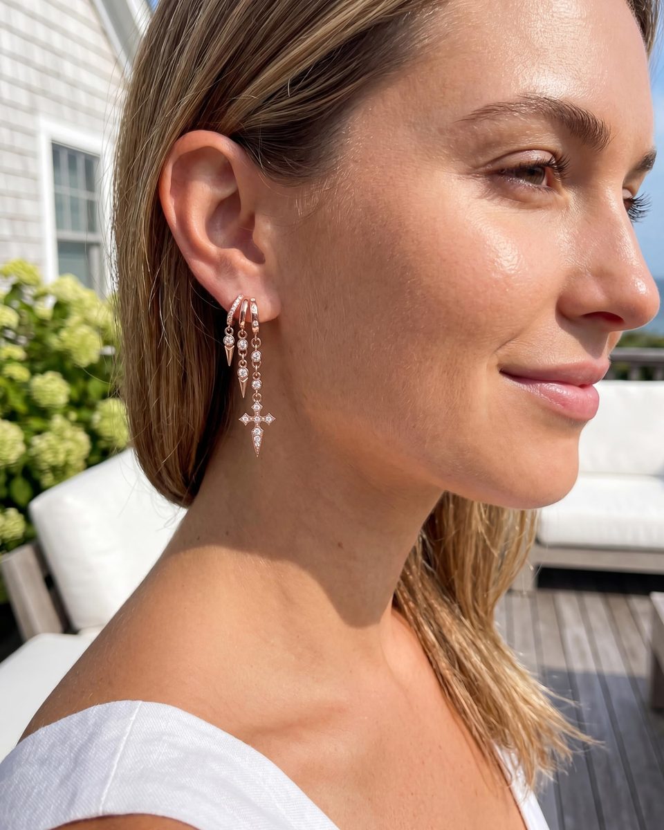 Trendy Rose Gold Dangle Earrings – photo 2