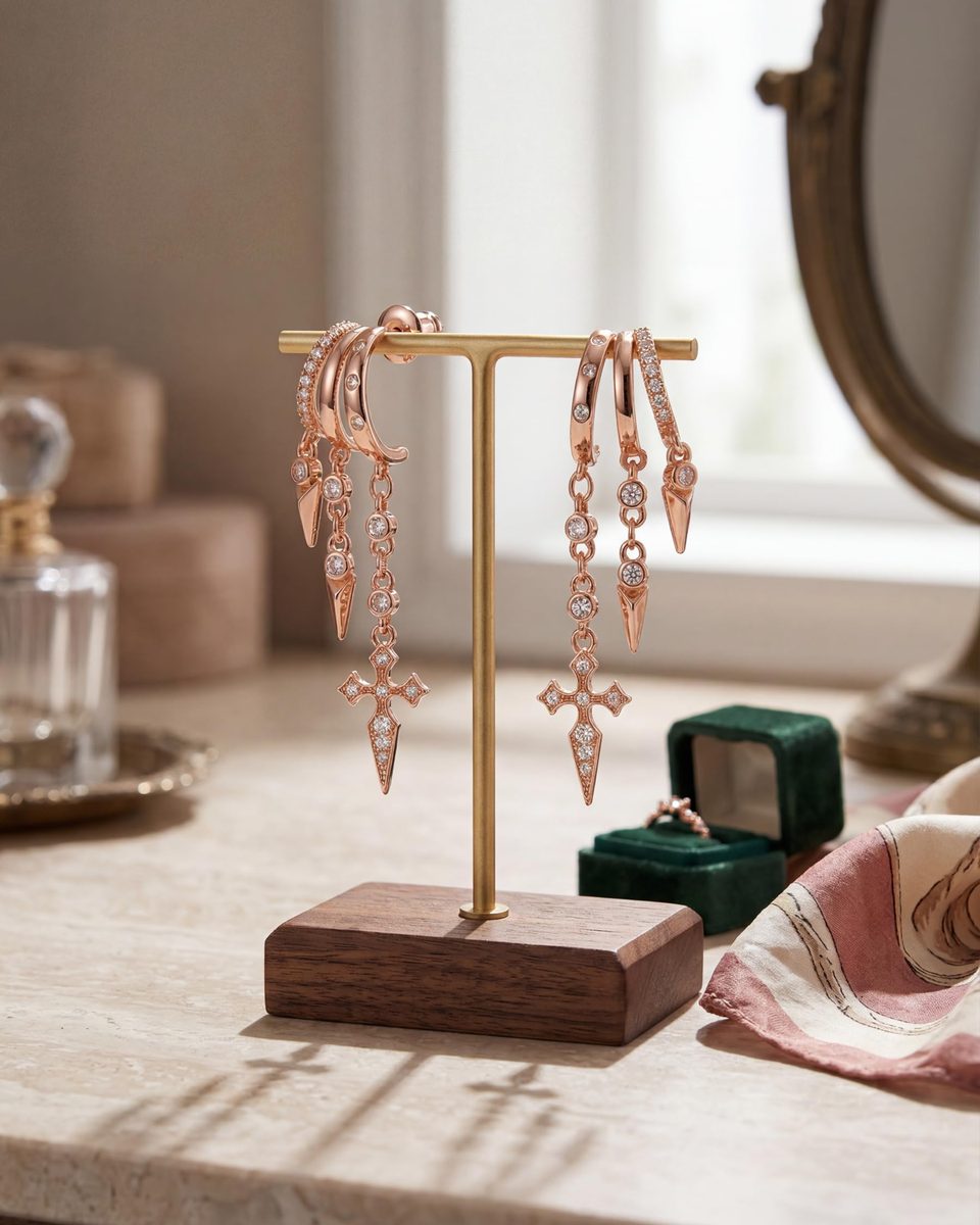 Trendy Rose Gold Dangle Earrings – photo 6