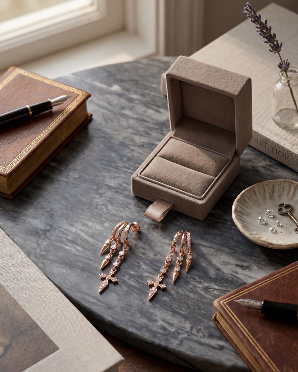 Trendy Rose Gold Dangle Earrings – photo 9