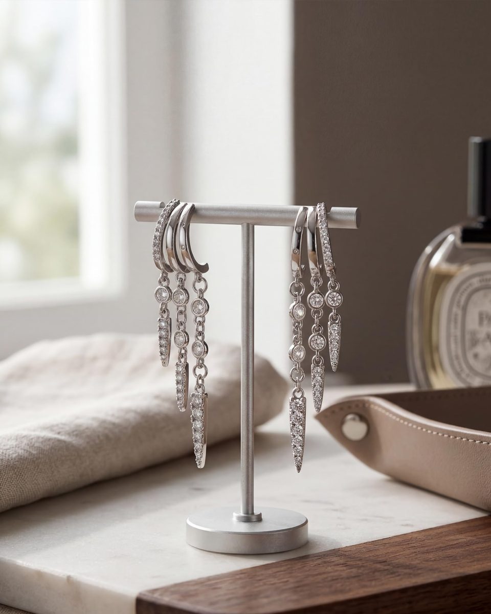 Trendy Silver Dangle Earrings – photo 9
