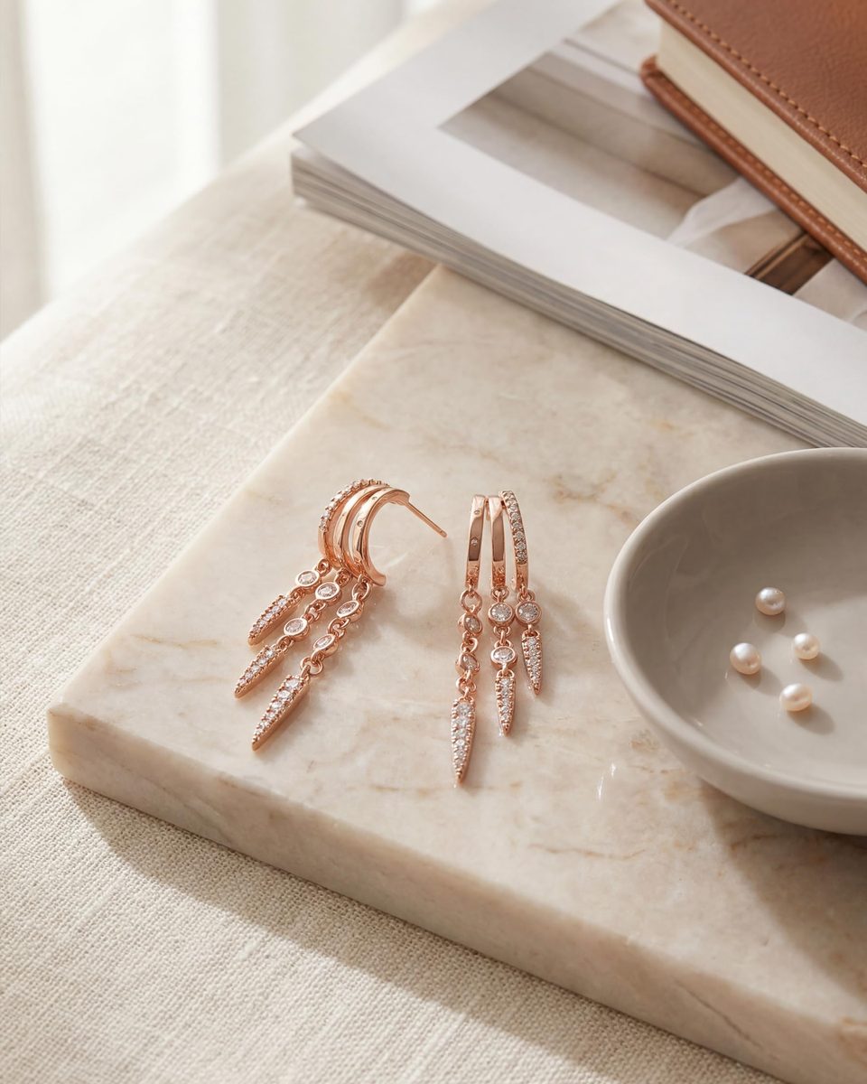 Trendy Rose Gold Dangle Earrings – photo 5