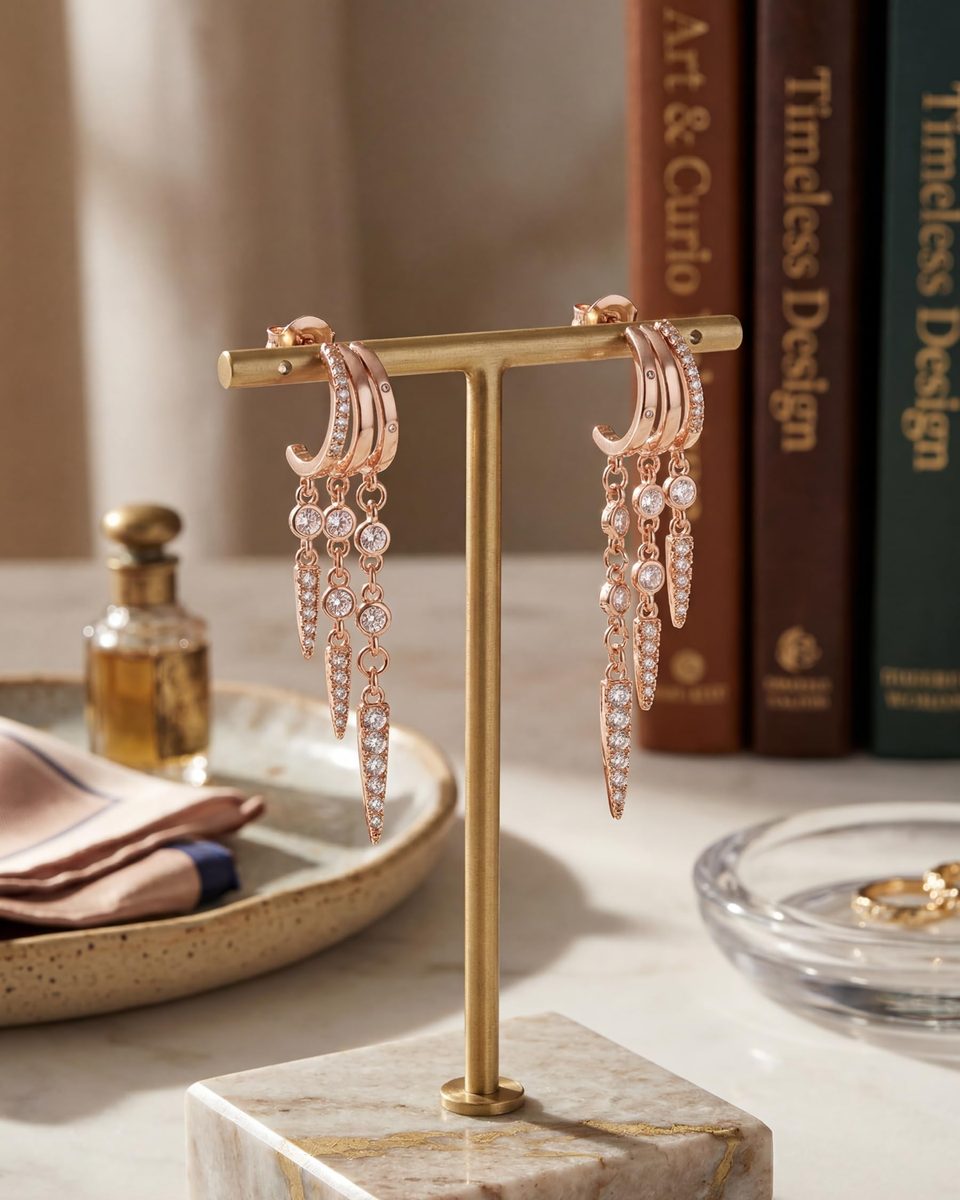 Trendy Rose Gold Dangle Earrings – photo 6
