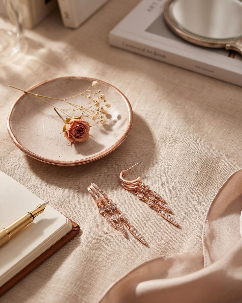 Trendy Rose Gold Dangle Earrings – photo 8