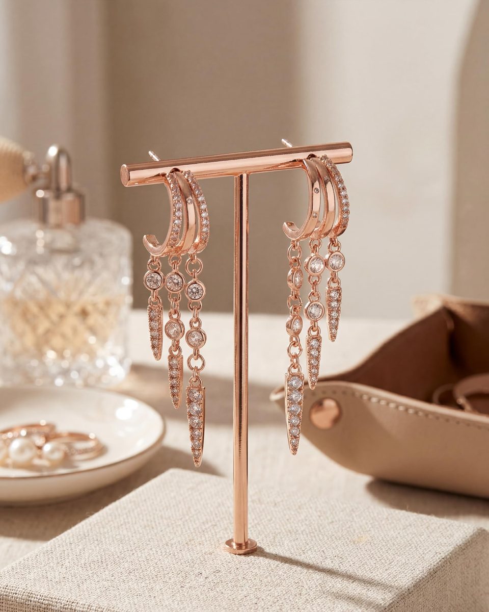 Trendy Rose Gold Dangle Earrings – photo 9