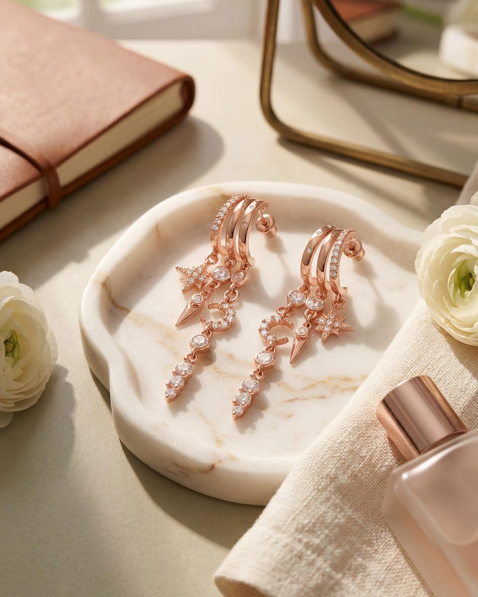 Trendy Rose Gold Dangle Earrings – photo 5