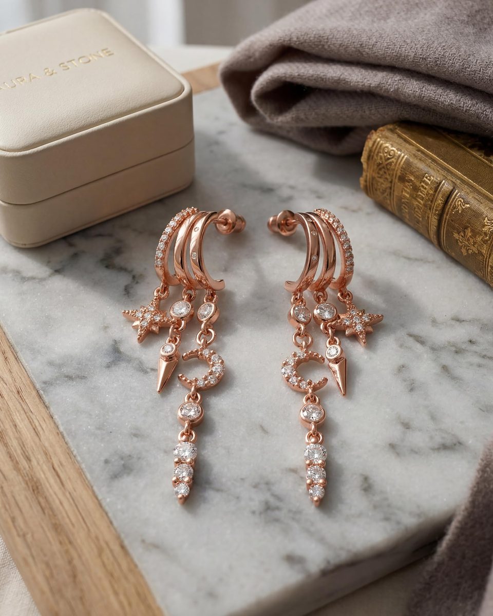 Trendy Rose Gold Dangle Earrings – photo 8