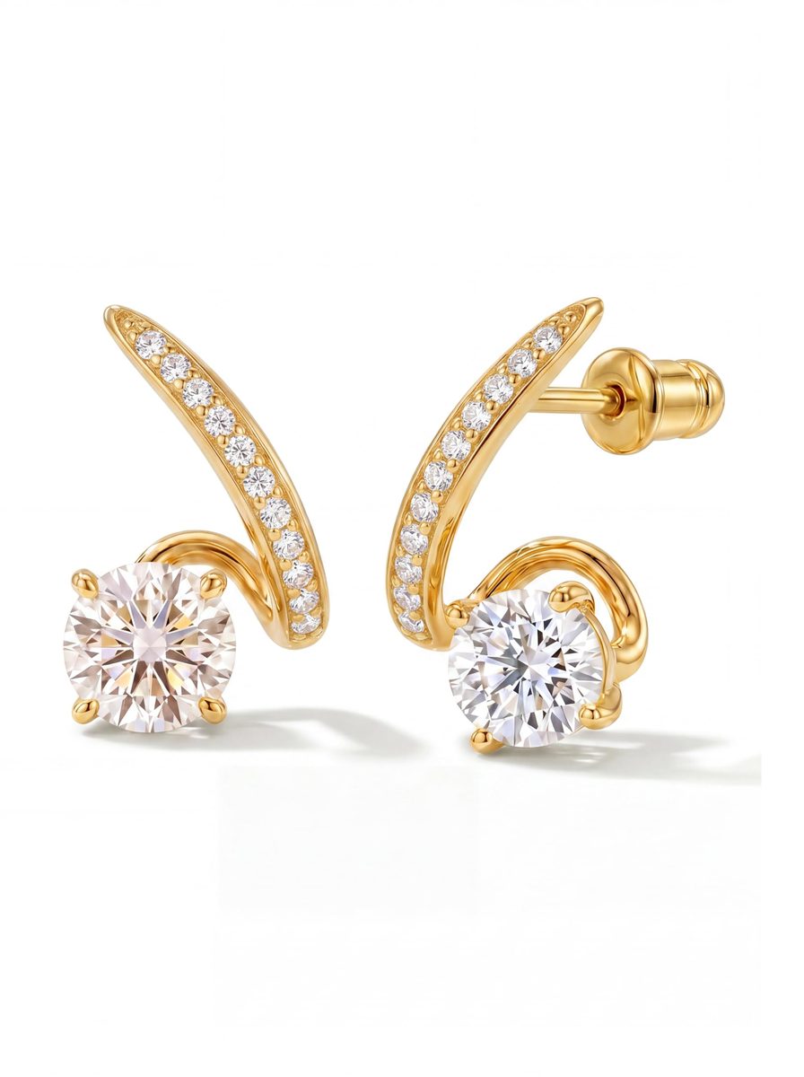 Trendy 14K Gold Stud Earrings