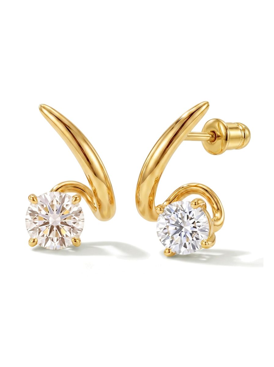 Trendy 14K Gold Stud Earrings