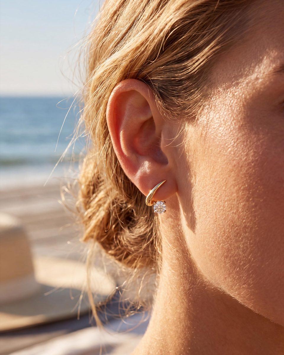 Trendy 14K Gold Stud Earrings – photo 2