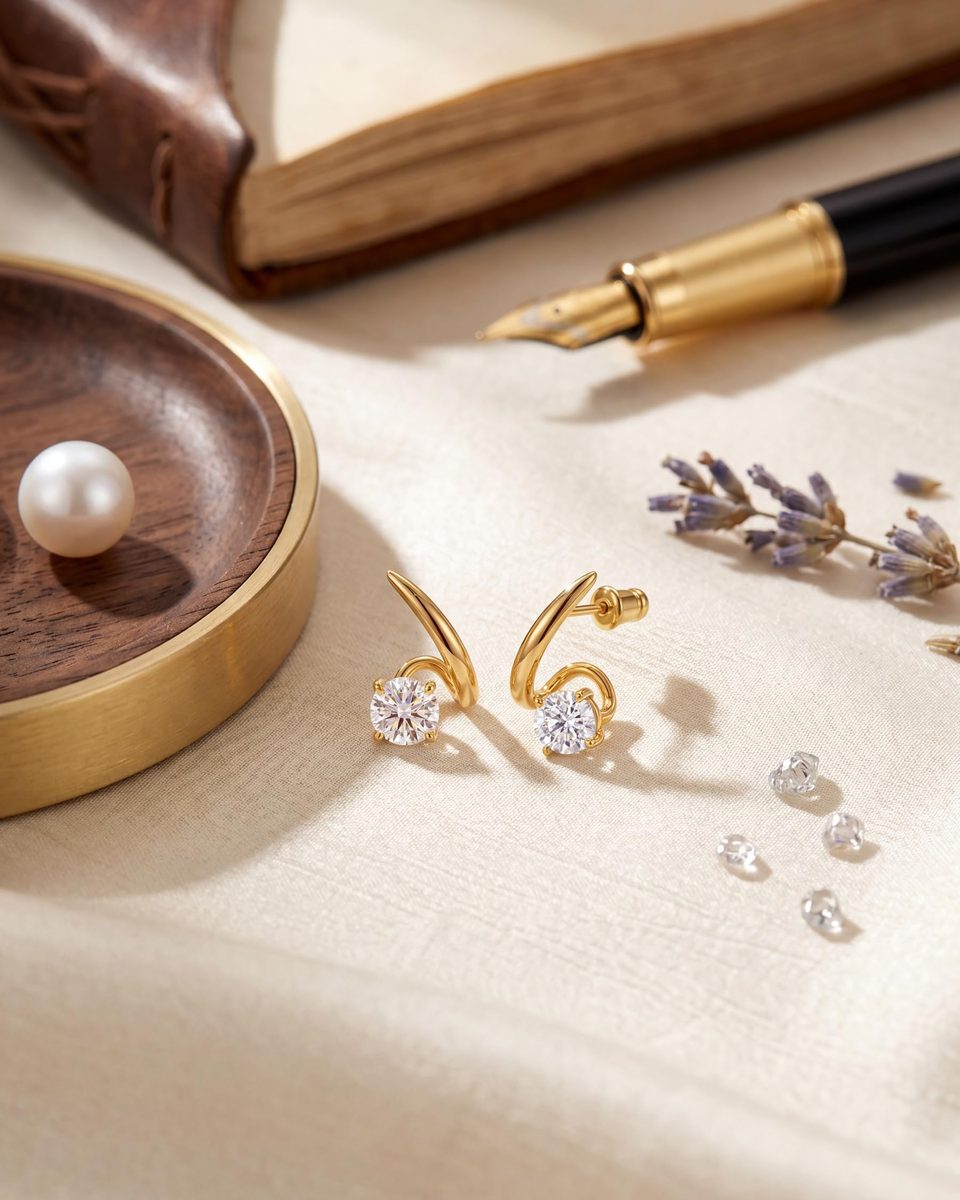 Trendy 14K Gold Stud Earrings – photo 5